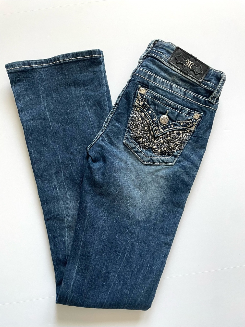 Miss Me Standard Boot Women's 25 Blue Embellished Boot Cut Jeans